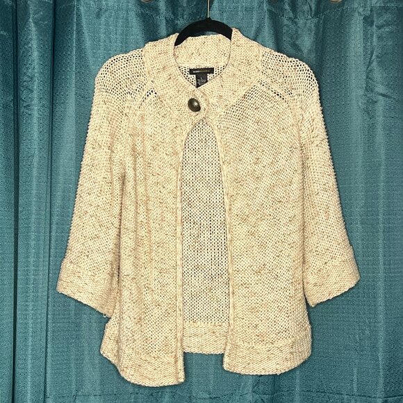 BCBGMaxAzria Vintage Cream Knit Cardigan Vintage Grandma Core Chunky Sweater L - Picture 3 of 6